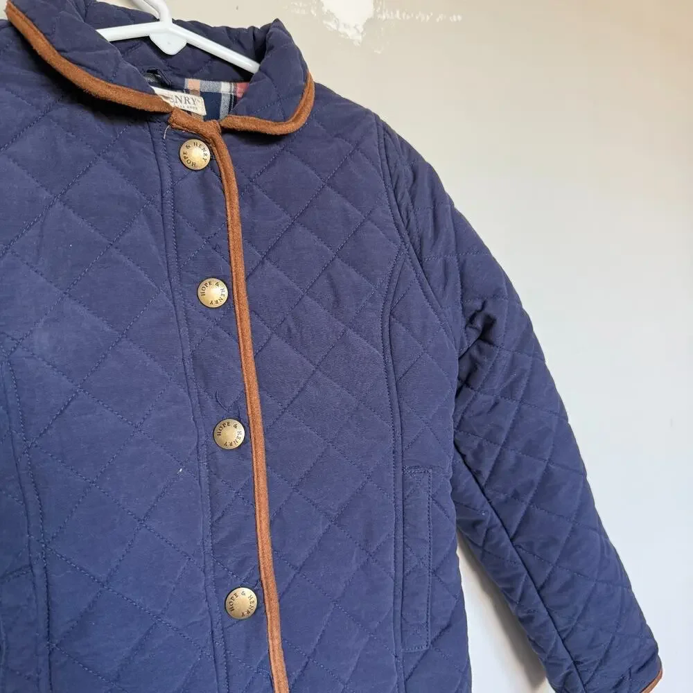 Hope & Henry Girls Organic Cotton Lined Coat 8 Blue Quilted Riding Chore Barn